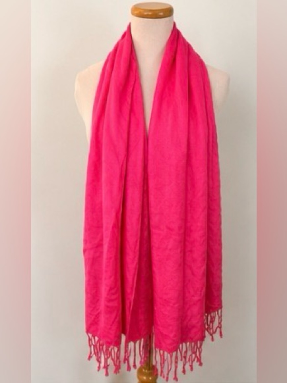 [Pashmina] Pink & Fuchsia Silk Blend Tassel Wrap Scarf Shawl